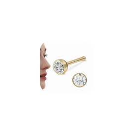 GEMQUEEN 14K Gold Nose Rings Studs : Solid Gold 20G Straight Nose Rings Simulated Diamond CZ Nose Studs Hypoallergenic Nose Piercings for Women Men 3mm