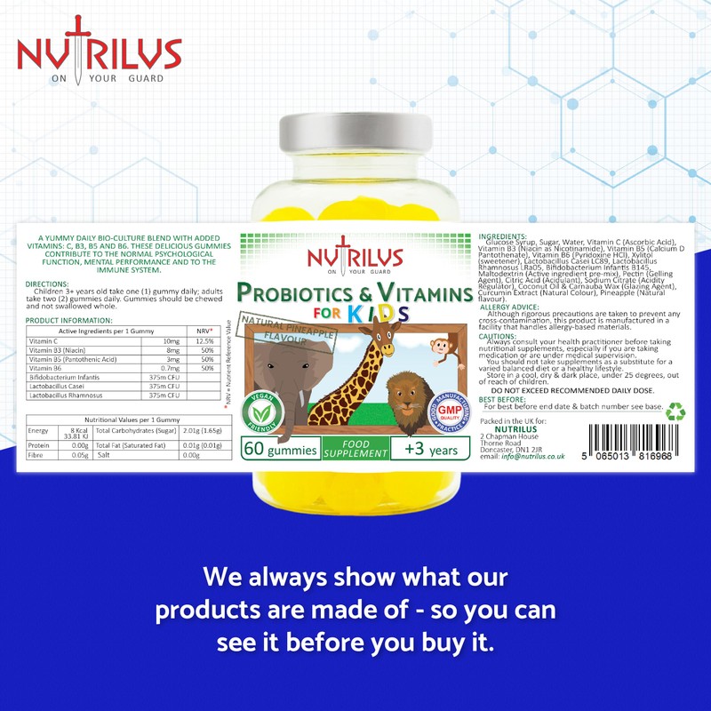 Probiotics & Vitamins for Kids and Adults Natural Pineapple Gummies