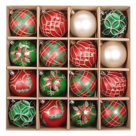 SVNVIOZ Red Green Gold Christmas Baubles Decorations, 16Pcs 8cm Christmas Tree Ball Ornaments Set, Xmas Tree Decorations Shatterproof Christmas Balls for Christmas Tree Decoration