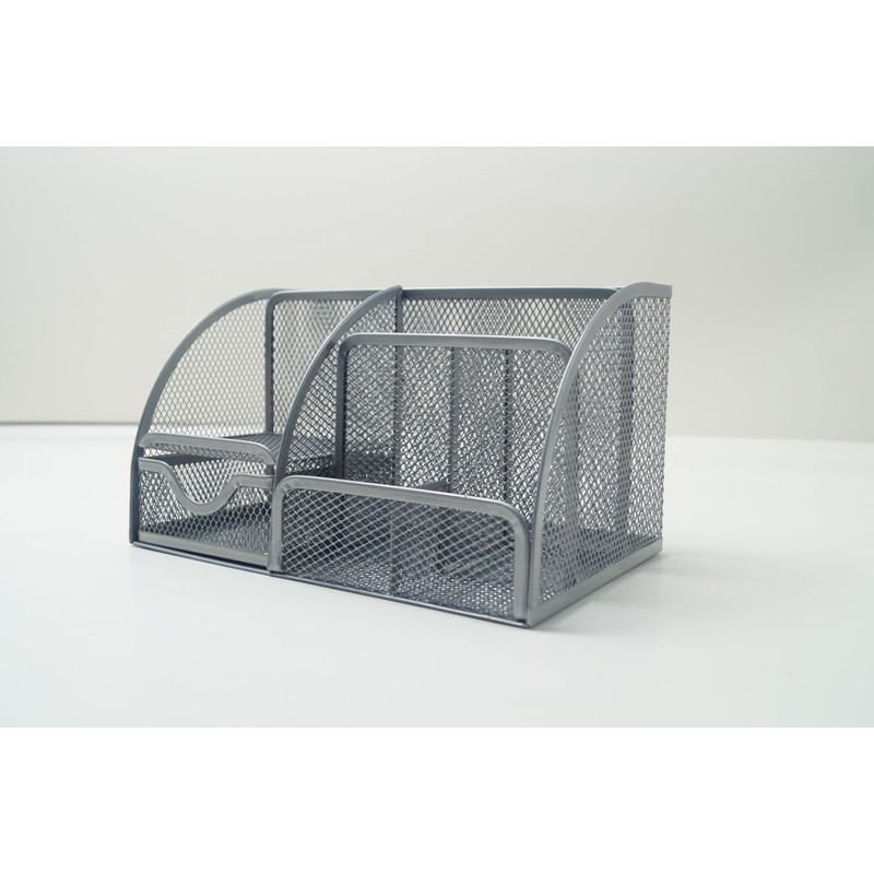 Desk Organiser, Mesh Metal Office Shelf with Pen Holders &