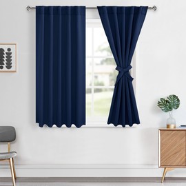 Hiasan Short Navy Blue Curtains 54 inch Long, Light Blocking Thermal Insulated Rod Pocket & Back Tab Blackout Drapes Sewn with Tiebacks for Nursery Bedroom Dining Living Room, 42-inch Wide, 2 Pieces