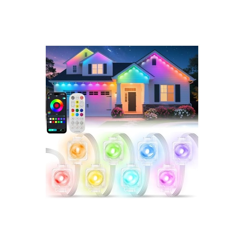 LED Outdoor String Lights 100 FT Patio Lights,100ft RGB+IC Smart