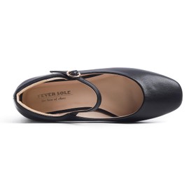 Feversole Women's Mary Jane Fashion Square Toe Padded Ankle Low Heel Slip On Flats Black Vegan Leather Size 6 M US