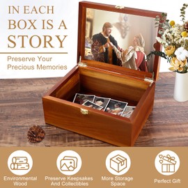 SanSuePros Large Wooden Keepsake Box with Hinged Lid and Photo Frame - Elegant Wedding Memory Box, Ideal for Photos, Letters, Time Capsules, Bride Gift, Love, Decorative Storage，5.5“*8.6”*11.3“