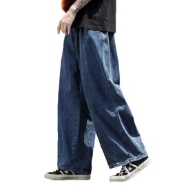 Nutriangee Men's Loose Wide Leg Jeans Straight Baggy Hip hop Streetwear Skateboard Oversized Denim Pants Blue 007 34