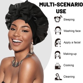 CATOR 2 Stück set Satin Haarhaube für Damen, Seidenhaube Zum Schlafen Schlafhaube Haare Schützen für die Nacht Bonnet mit elastischem Band silk bonnet - Schwarz