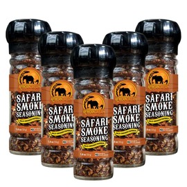 Safari Smoke Seasoning Blend by African Dream Foods with Smoked Paprika Peppers, Sea Salt | Ideal for Meat, Chicken, Vegetables | Reusable Grinder, 1.8 oz | 5-Pack