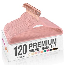 HOUSE DAY Pink Velvet Hangers 120 Pack, Premium Non-Slip Felt Clothes, Sturdy Heavy Duty Coat, Durable Hangers for Suits, Space Saving with No Hanger Mark, 360° Swivel Rotating Rose Gold Hook