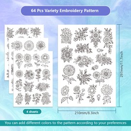 GLOBLELAND 4 Sheets Sunflower Pattern, Water Soluble Embroidery, Hand Sewing Stabilizers for Fabric Stitch Exercises, Embroidery Stickers, Washable Stabilisers for Embroidery Lovers