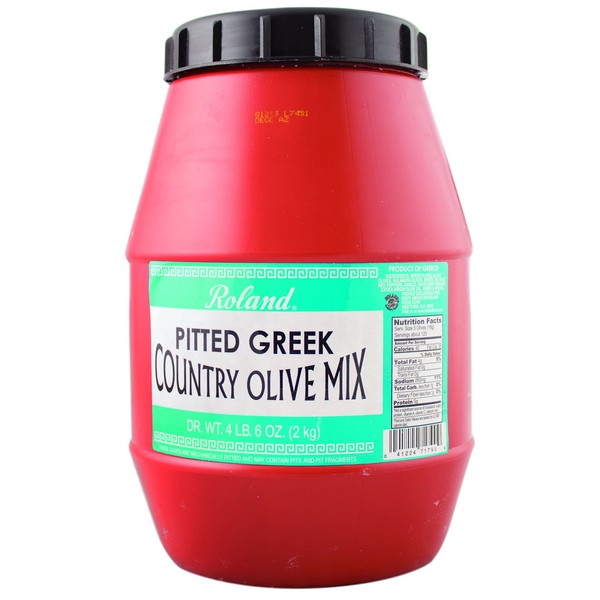 Roland Foods Pitted Greek Country Olive Mix, Specialty Imported Food, 4 Lb 6 Oz Jar