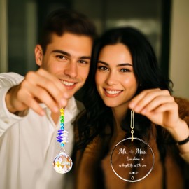 Mr and Mrs Gifts, Rainbow Maker Ornament, K9 Crystal Suncatcher, Wedding, Anniversary or Valentine's Gift for Husband, Wife or Newly - Married Couples (Mr and Mrs)