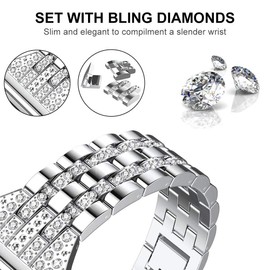 Mtozon Metal Bands Compatible with Fit bit Versa/Versa 2/Versa Lite, Replacement Metal Rhinestone Bling Bracelet Wristband for Women, Silver