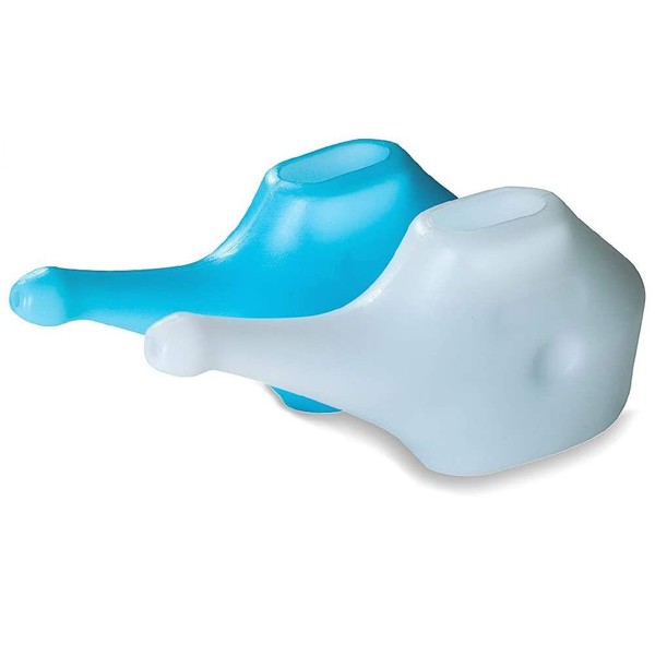 QwikFlo Economy, Light-Weight Neti Pot - Handy, Compact and Travel Friendly-White (2 Pieces (White, Blue))
