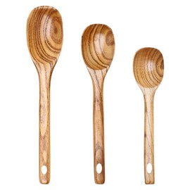 3 Piece Wooden Spoons for Cooking Spoon Set Wood Serving Spoon Cooking Utensils Kitchen Spatula Large Mixing Spoons Long Baking Ladle Stirring Spoon Non Toxic Spoons Kitchen Utensil
