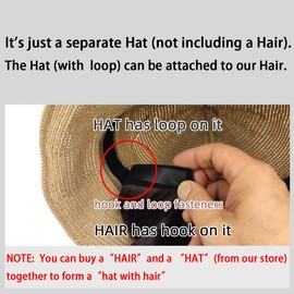 NOOFNO Summer Women's Beach Sun Hat, Wide Brim UV Protection,with Magic Tape for Hair Attachment - Easily Transformable into Hat Wig,Black