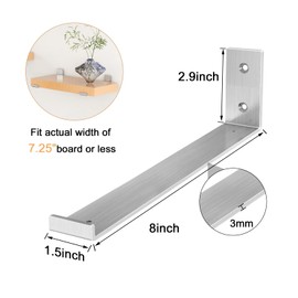 VOTZAAQ Floating Shelf Bracket 8 inch - Shelf Brackets Stainless Steel Solid J Lip Bracket for Wall, Kitchen, Nursery, Fireplace Mantel, Bookshelves, Bar Wall Shelves 6 Pack