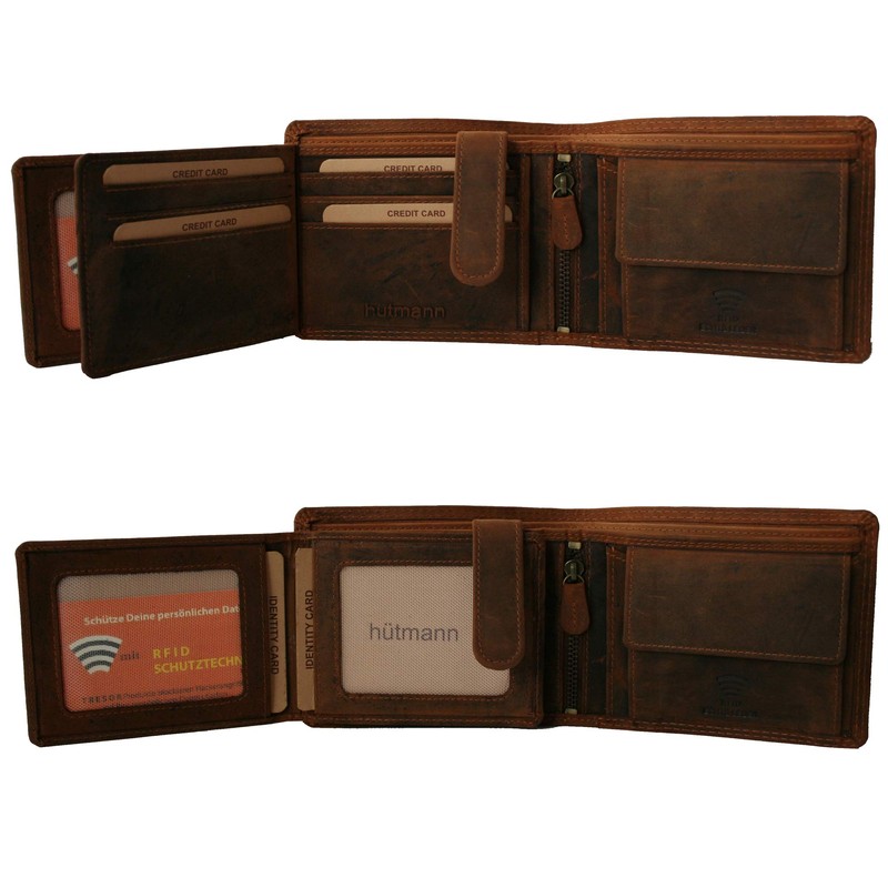 Leather Wallet for Men in Brown with RFID Coin Compartment