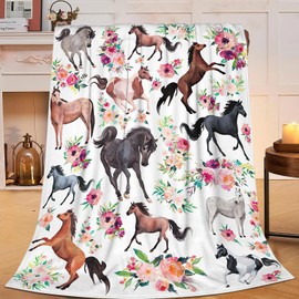 Horse Blanket Horses Throw Blanket Gifts for Girls Women Kids Adults Super Soft Cozy Plush Fluffy Fuzzy Fleece Blanket Decor 40''X50''