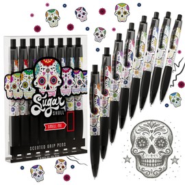 Sugar Skull Smens - Patented Gourmet Scented Pens, Black Ink, Medium Point - 8 Count