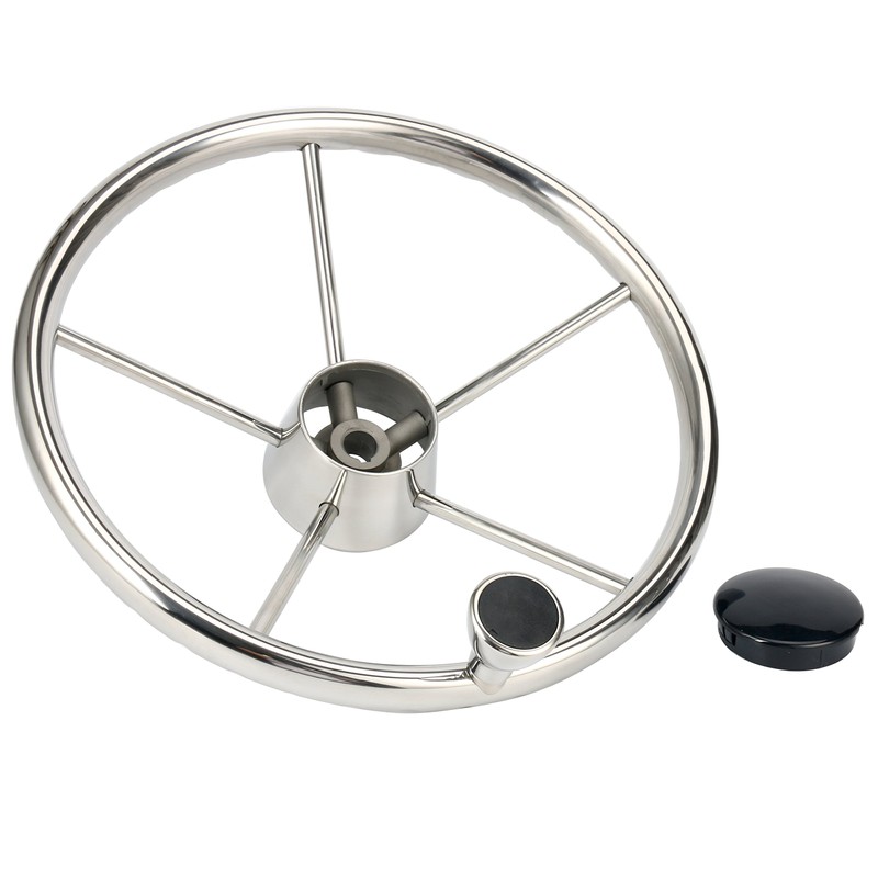Amarine Made 5-Spoke 13-1/2 Inch Destroyer Style Stainless Boat Steering
