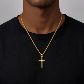 HIMSTORY Gold Cross Necklace for Men, 18K Gold Plated 925 Sterling Silver 3mm Wheat Chain Necklace for Men Jewelry Sturdy Non-Fading Mens Cross Chains Gifts for Boyfriend Father Husband 20 Inch