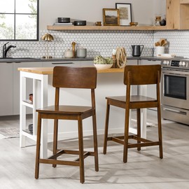 Walker Edison 2-Piece Minimalist Solid Wood Counter Stool, Set of 2, Walnut