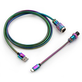 GUNMJO Pro 304 Stainless Steel Straight USB C Cable for Gaming Keyboard, 1.6M USB-C to USB-A, Purple Color