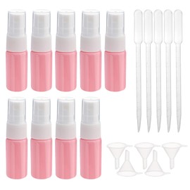 Newzoll 9pcs 10ml Glass Spray Bottle for Essential Oils Small Empty Refillable Travel Fine Mist Sprayer Bottle, for Cleaning, Aromatherapy Dispenser (Pink, funnel and dropper included)