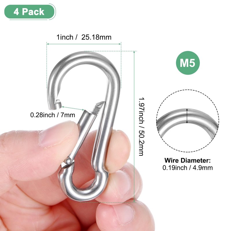 M METERXITY 4-Pack Spring Snap Hooks, M5 304 Stainless Steel