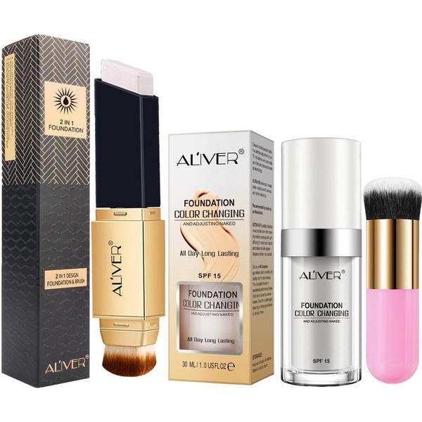 Aliver 2-in-1 Concealer Stick & Liquid Foundation Set with Cosmetic