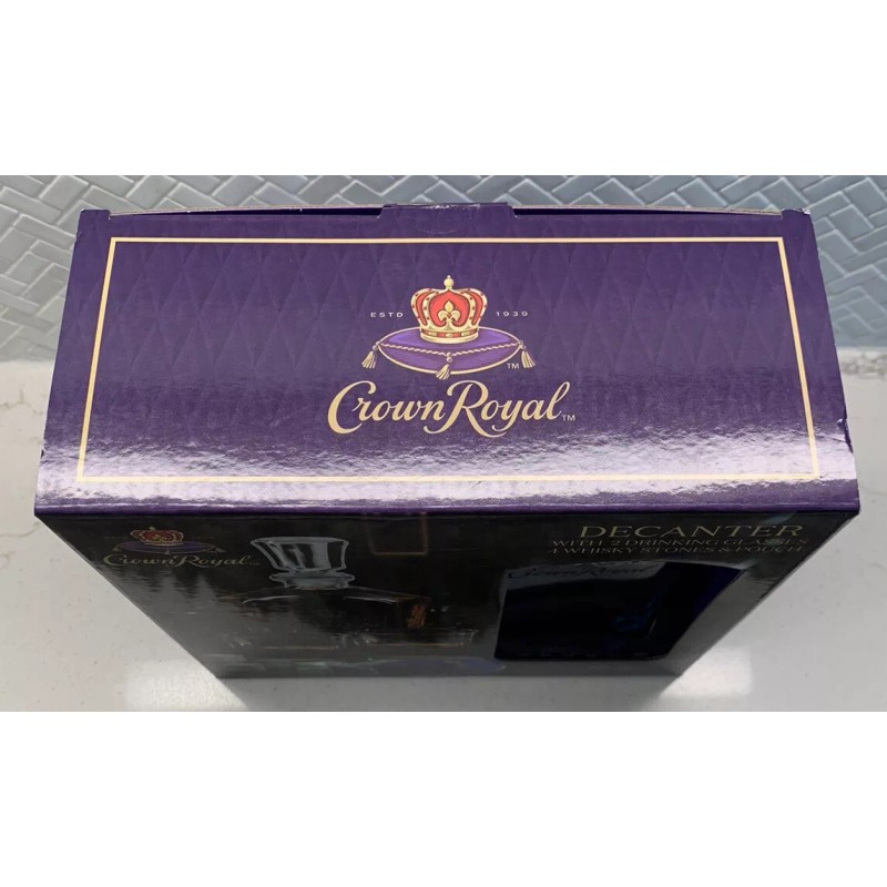 Crown Royal Decanter (750ml) Set W/2 Drinking Glasses (10.5oz) &