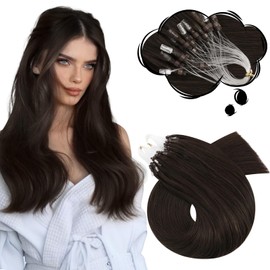 Moresoo Micro Ring Hair Extensions Brown Nano Link Hair Extensions Human Hair Darkest Brown 50/50s 20 inch