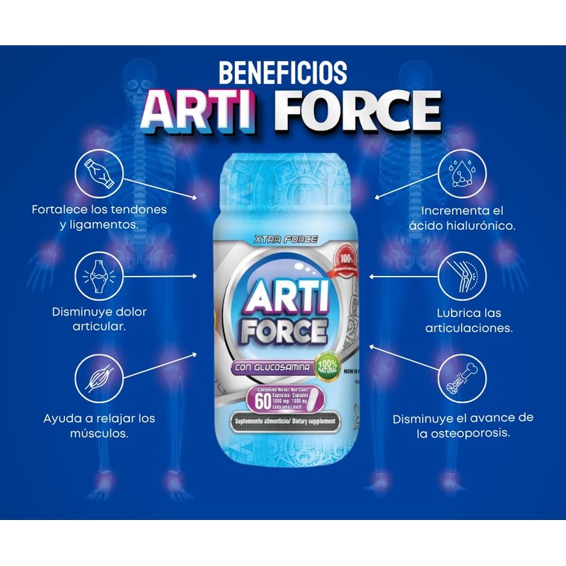 Xtraforce Arti Force Suplemento Articular Óseo Ingredientes Naturales Glucosamina Calcio