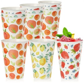com-four® 12 x Reusable Drinking Cups for Party, Garden, Camping, Festival and on the Go - Reusable Plastic Cups - Colourful Plastic Drinking Cups - Garden Tableware (Pack of 12 - Fruit Colourful)