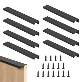 SWAWIS Pack of 8 200 mm Black Furniture Handles, Hidden Cabinet Handles de Aluminium Extrusion, Kitchen Handles 160 mm Distance from Holes, Kitchen Handles with Screws for Cabinets, Drawers,