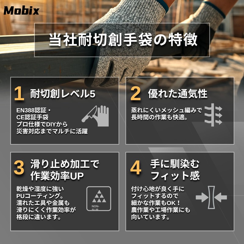 Mobix HPPE EN388 4X42D Cut Resistant Gloves, For Work Use,