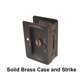 QCAA Premium Quality Solid Brass Rectangular Pocket Sliding Door Pull, Privacy Lock, 3-1/4''X2-1/4'', Matte Black, 1 Pack, Made in Taiwan