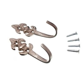 2 Pairs of Curtain Tie Hold Back Hooks 80 mm Fleur De Lys Matt Chrome + Screws