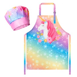 R HORSE Kid Apron and Chef Hat Set - 2Pcs Adjustable Magic Horse Children Kitchen Apron Dress up Role Play Chef Toy Kid Funny Cooking Gift Birthday Gift for Kids Cooking Baking Painting and Training