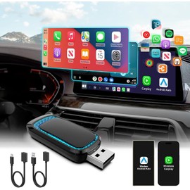 Quanlex Wireless Carplay Adapter and Android Auto Wireless Adapter,2024 Newest Carplay Wireless Adapter with Seven-Color Ambient Light, No Delay Wireless CarPlay Adapter for iOS 10+ & Android 11+