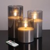 Eywamage Smoke Grey Glass Flameless Candles with Remote, Ribbed LED