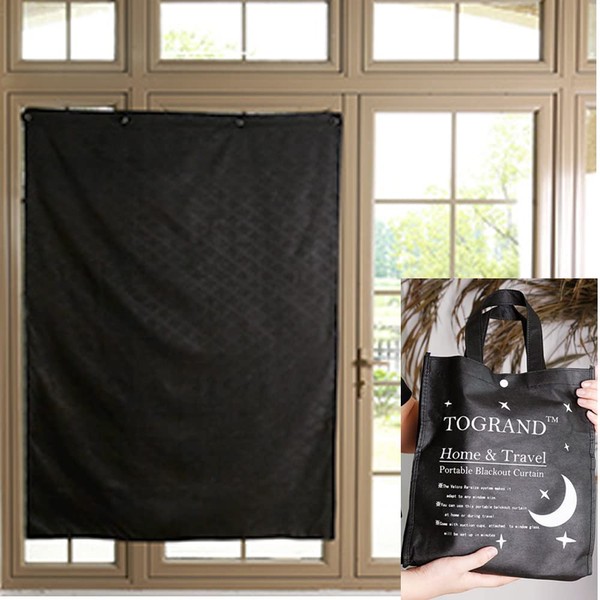 TOGRAND Temporary Portable Blinds Blackout Curtain Shade Adjustable Size with Suction Cups Provide Sleepy Environment at Home or Trip Nap Time for Baby, Kid, Day Sleeper ( Black-LINE, 52x72inch,1pc)