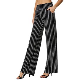 Urban CoCo Women's Boho Palazzo Pants Wide Leg Beach Pants High Waisted Lounge Pants with Pockets(S, 16)