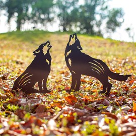 EZTZEN Wolf Metal Garden Stakes Decorative,Wolf Gifts for Women/Men/Wolf Lovers Gifts,Black Wolf Silhouette Statues Garden Decor for Outside,Outdoor Decor,Yard Art,Patio,Lawn Ornaments