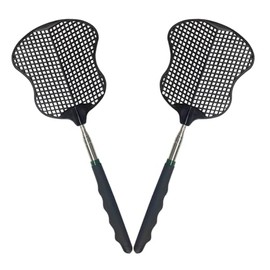 MYSTICHOME Fly Swatter 2 PCS, Durable Heavy Duty Plastic Fly Swatters, Stainless Steel Telescopic FlySwatter for Indoors/Outdoor/Kitchen/Garden,Black
