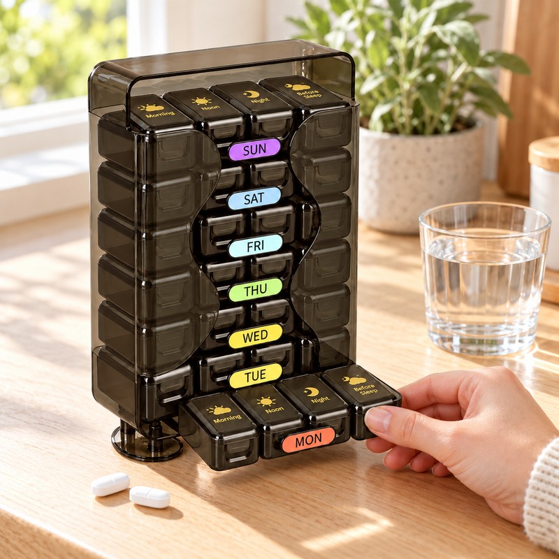 Weekly Pill Organizer 4 Times a Day – 28 Compartment