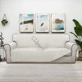 ISSUNTEX Double Protection 100% Waterproof Sofa Covers for Living Room, Reversible Couch Covers for 3 Cushion Couch Sofa, Furniture Protector Sofa Cover for Pets (X Large, Ivory/Ivory)