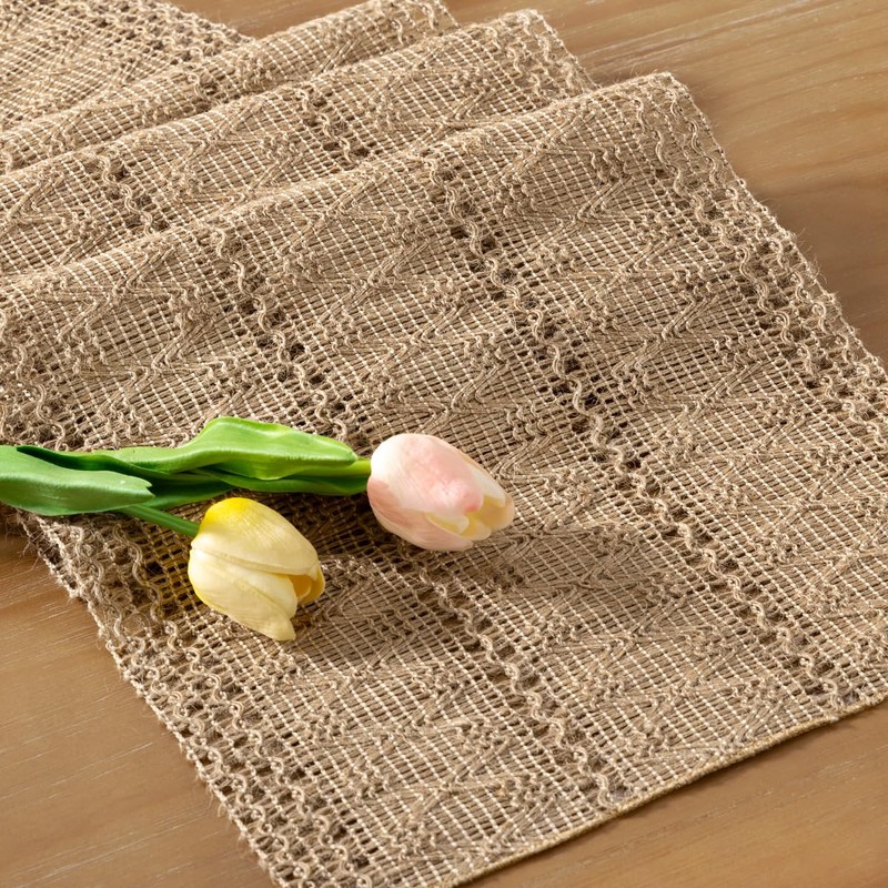 Socomi Boho Table Runner Easter Spring Farmhouse Burlap Jute Bamboo