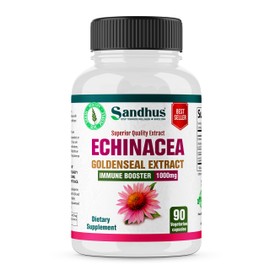 Sandhu's Echinacea Goldenseal - Immune Booster Supports Immune and Respiratory Health1000 mg per Serving Vegetarian Capsules 90 Ct-