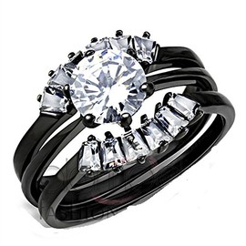 YourJewelleryBox TK3514 Stainless Steel Black Simulated Diamond Ring Wedding Engagement Emerald Size t USA 10